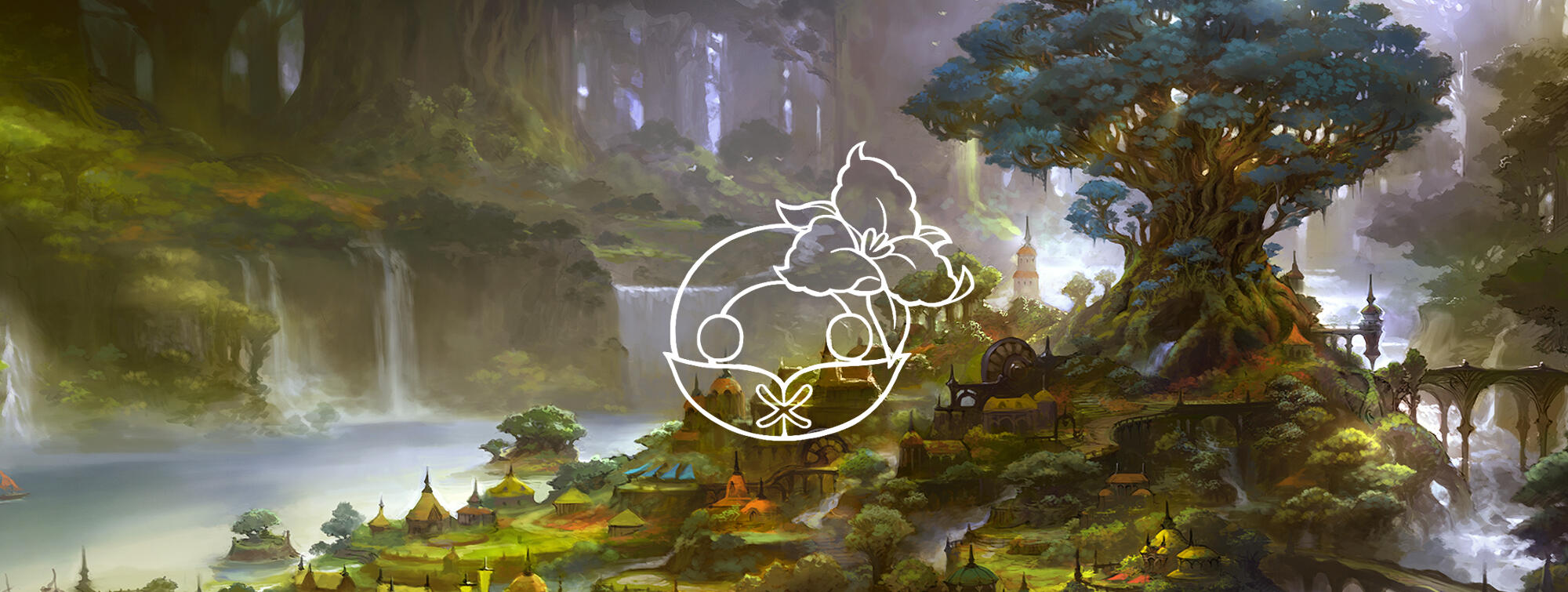 Trillium Gardens logo (mandragora with a trillium flower) and Lavender Beds concept art